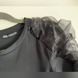 ZARA Tulle Puff Sleeve Blouse